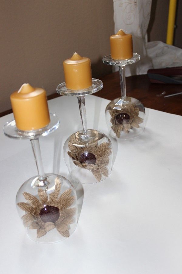 Recycled wine glasses - fall wine glass centerpieces - Momcrieff