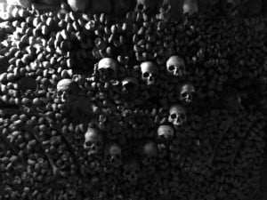 Heart of Skulls in Paris Catacombs.