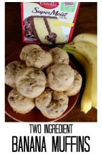two ingredient muffins with a box of cake mix and ripe bananas