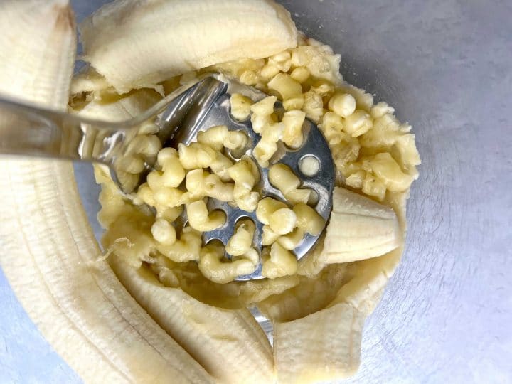 mashing bananas