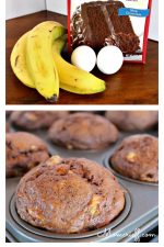 Chocolate banana muffins. Because chocolate and bananas taste so good together! Only thee ingredients and less than 20 minutes to make!