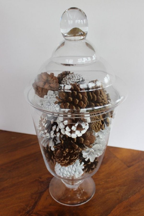 My pinecone filled apothecary jar.