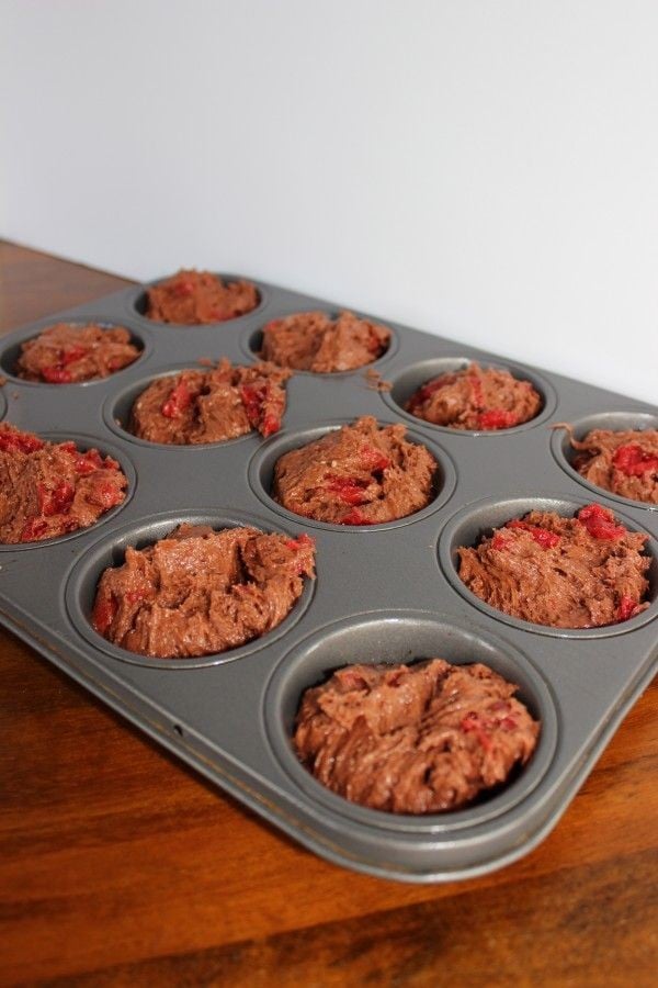 Fill muffin tins ¾ full. Makes 12 generous muffins.