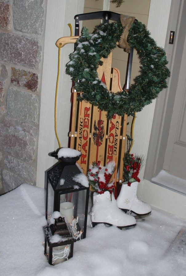 Sled, skates and a wreath!