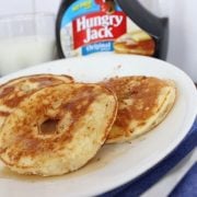 Apple pancakes. Slices of apple, covered in pancake batter - delicious with a little syrup!