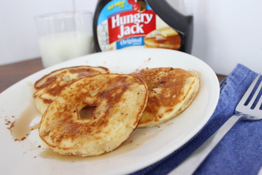 Apple pancakes. Slices of apple, covered in pancake batter - delicious with a little syrup!