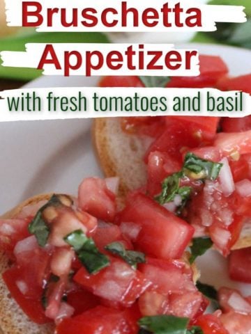bruschetta with fresh tomatoes and basil on a slice of baguette