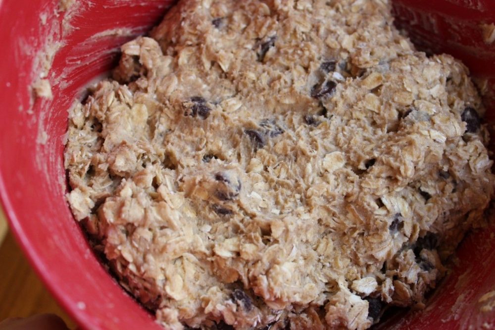 mixed oatmeal chocolate chip cookie dough