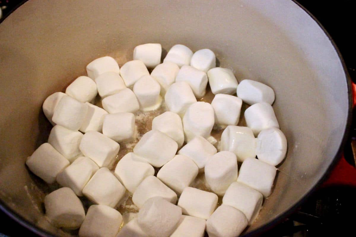 melting marshmellows in a large pot