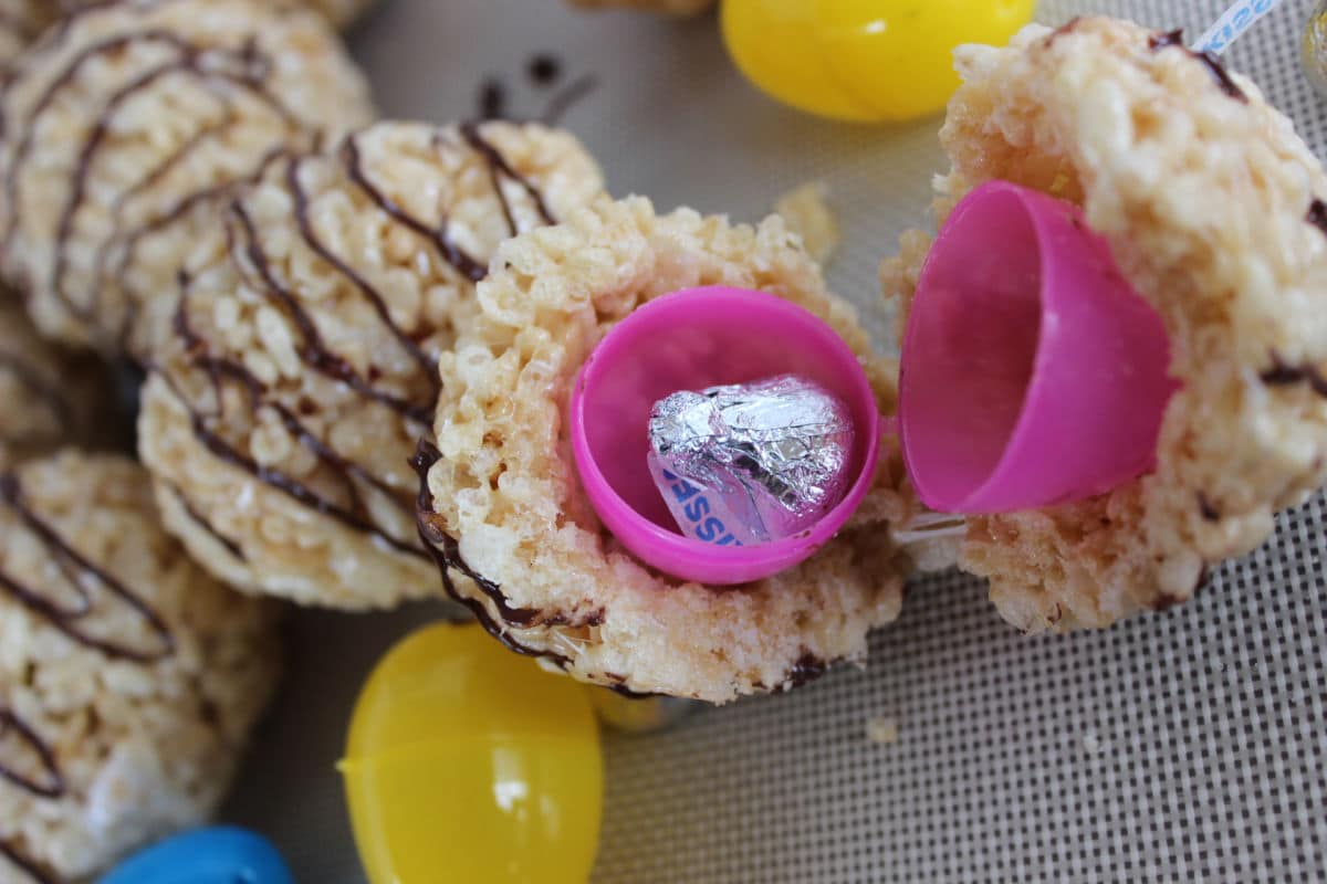 rice krispie treat around a plastic egg