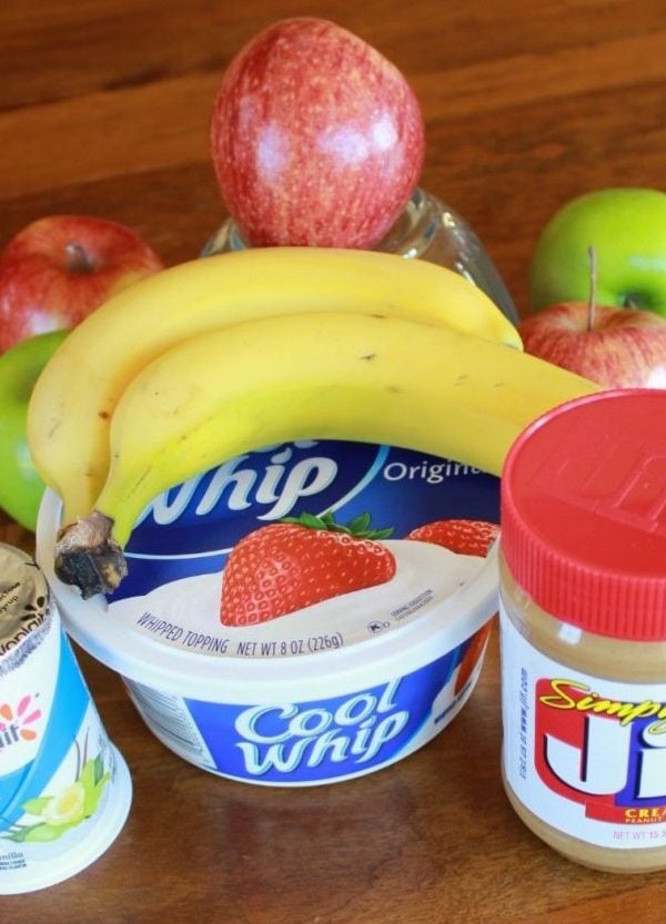 fruit dip ingredients - peanut butter, yogurt and cool whip