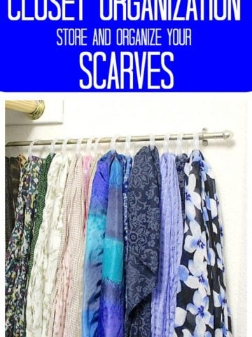 scarves organized on a rod in the closet