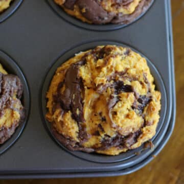 Pumpkin muffins with a swirl of Nutella.