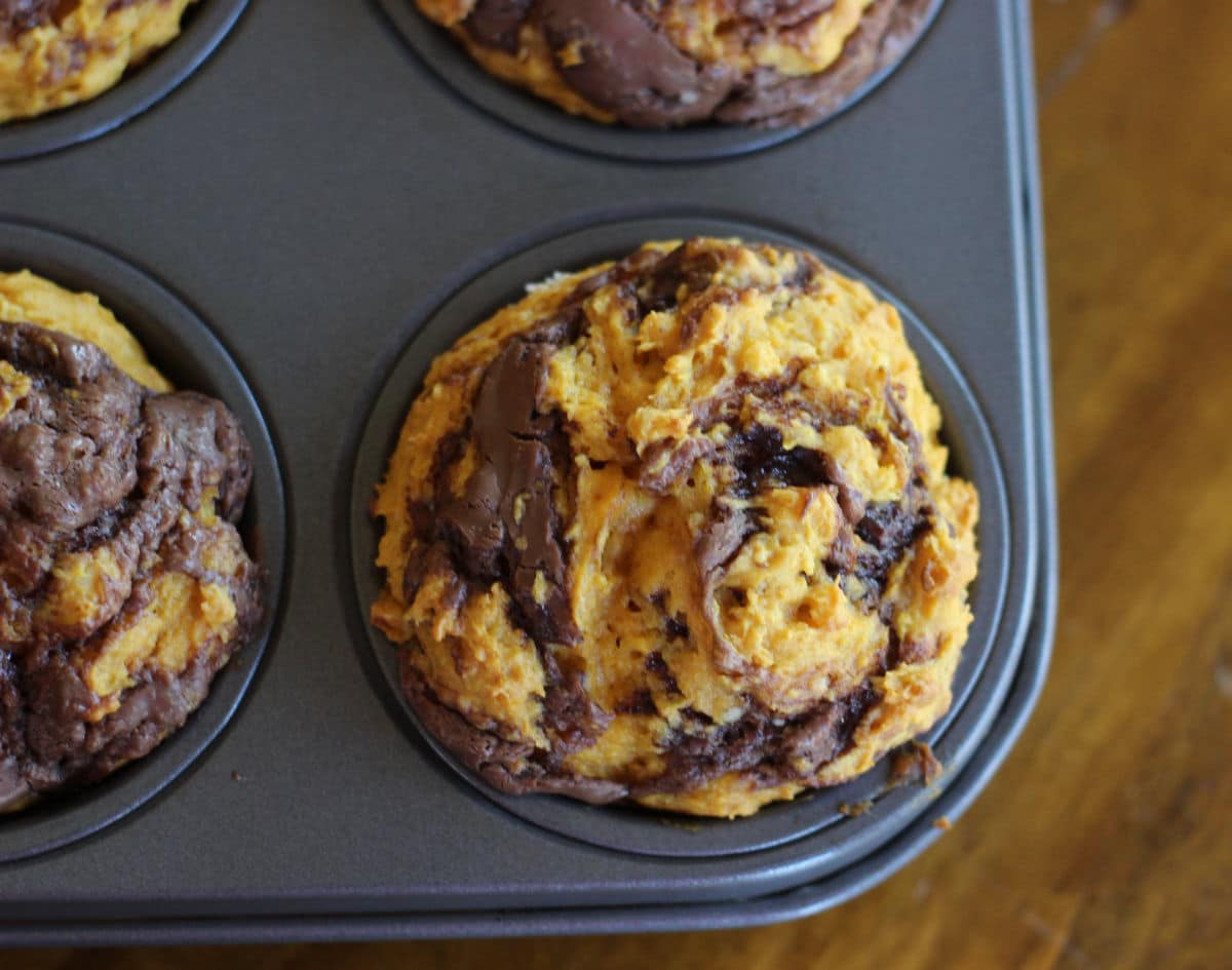 Pumpkin muffins with a swirl of Nutella.