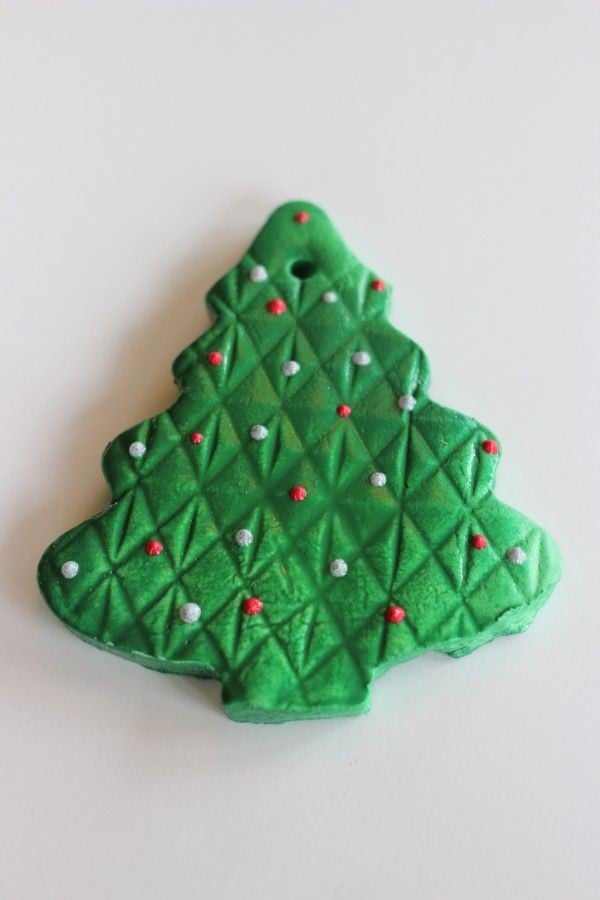 Green painted Christmas tree ornament