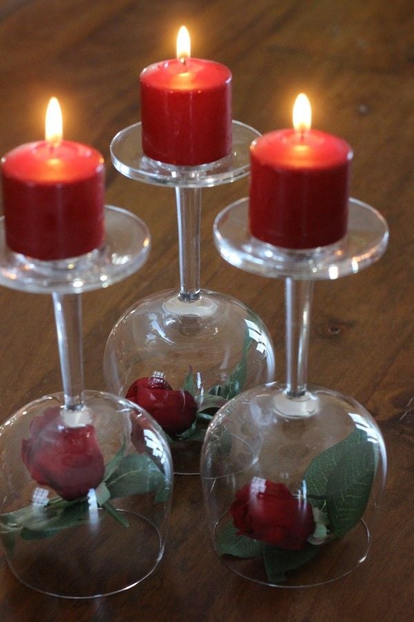 Valentine's Day Centerpiece- Roses, wineglasses &amp; candles! - Momcrieff