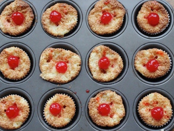 Three ingredient pineapple cupcakes with cherries