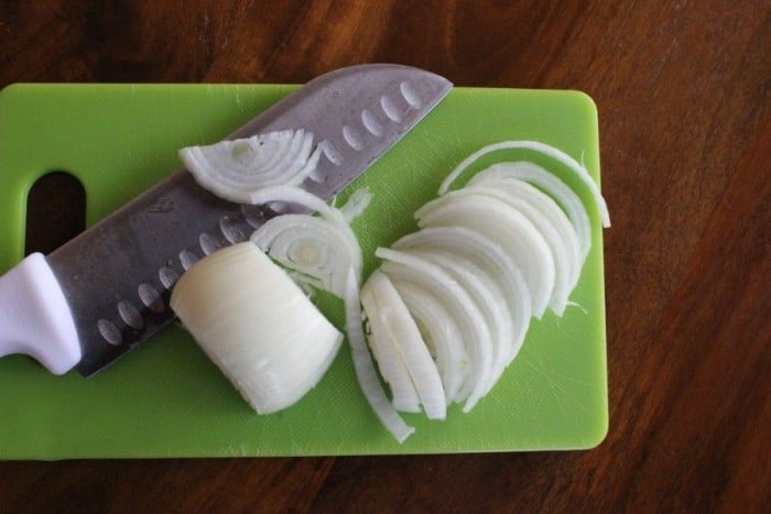 Sliced raw onions for Salisbury Steak 