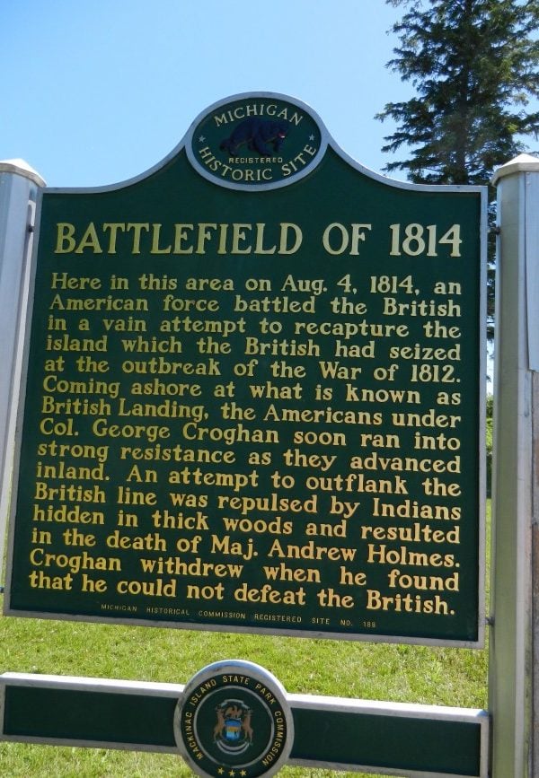 A historical sign on Mackinac Island.