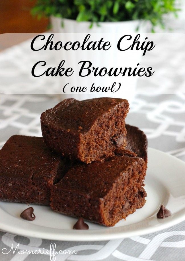 Chocolate chip cake brownies - one bowl