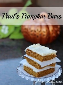 Paul's Pumpkin Bars. With ointment cheese icing.