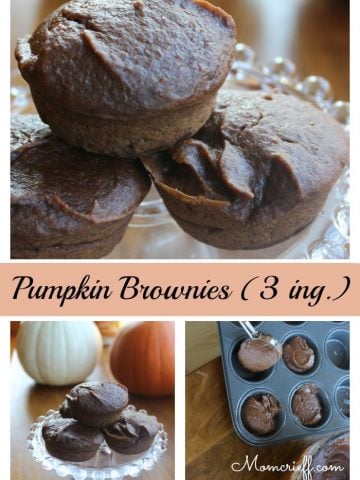 Pumpkin Brownies. Just three ingredients! When you need your afternoon chocolate fix but still want to be a little healthy. Has a whole can of pumpkin in it!