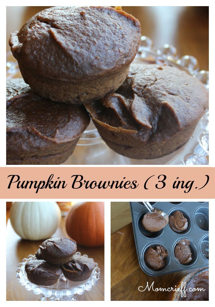 Pumpkin Brownies. Just three ingredients! When you need your afternoon chocolate fix but still want to be a little healthy. Has a whole can of pumpkin in it!