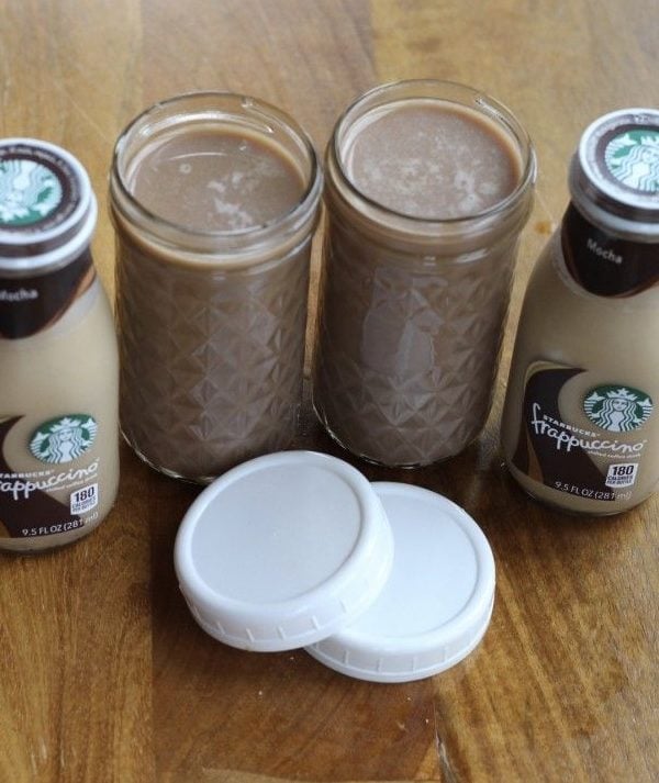 My Starbucks Frappuccino copycat recipe. Single servings in a mason jar.