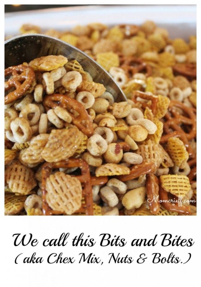 Bits and Bites. Or, you may call it Chex Mix or Nuts and Bolts. Whatever you call it, it's good!
