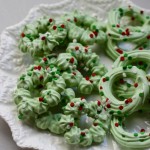 Christmas wreath shaped and colored meringues