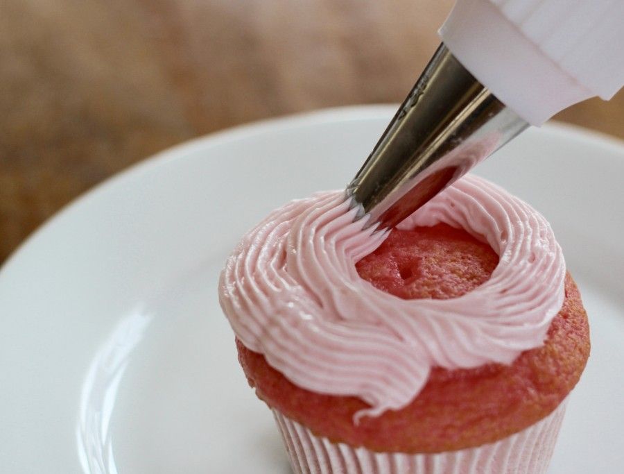 Strawberry, strawberry, strawberry three ingredient cupcakes.