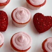 Strawberry, strawberry, strawberry three ingredient cupcakes.