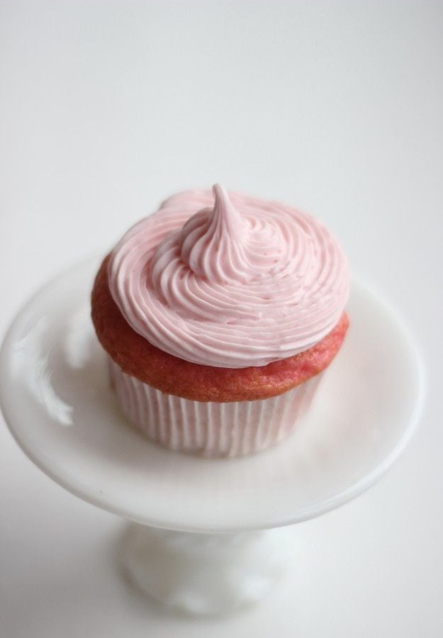 Strawberry, strawberry, strawberry three ingredient cupcakes.