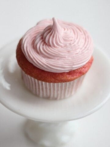 Strawberry, strawberry, strawberry three ingredient cupcakes.