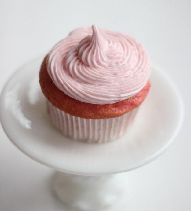 Strawberry, strawberry, strawberry three ingredient cupcakes.