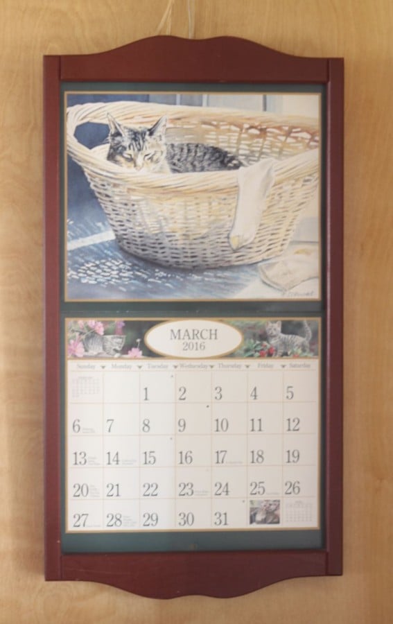 Original calendar frame with a calendar in it