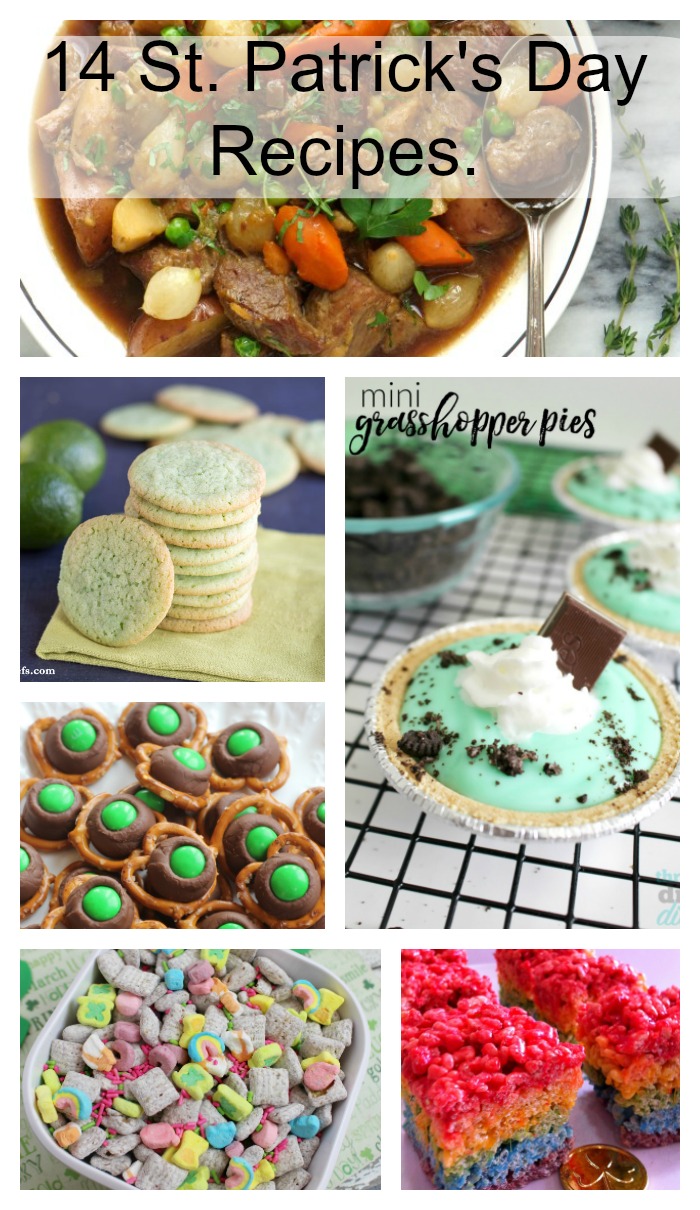 Collage of 14 food ideas for St. Patrick's Day.