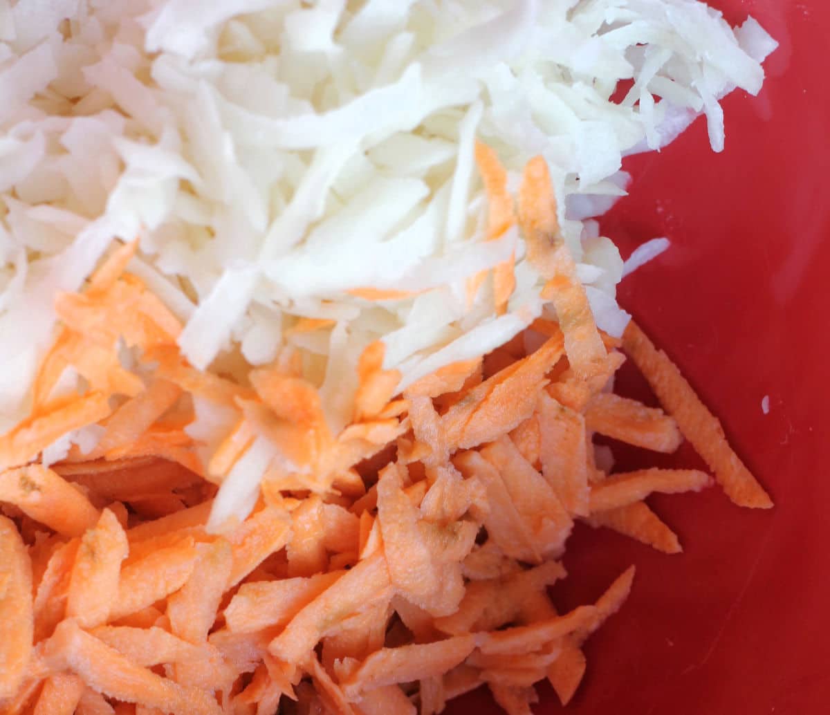 grated potato with grated sweet potato