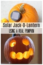 A Jack-O-Lantern with solar lighting.