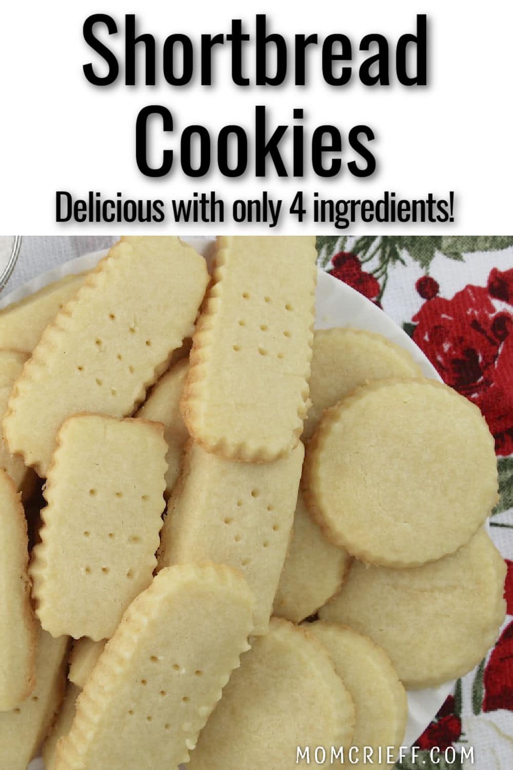 closeup of shortbread cookies with a text overlay