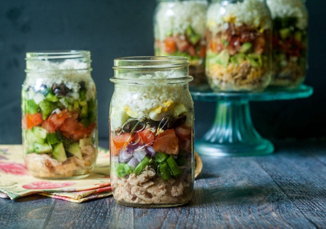 low carb cauliflower salad jars for lunch