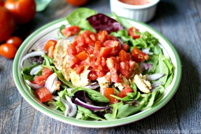 Adult lunch idea Bruschetta Salad Grilled Chicken 