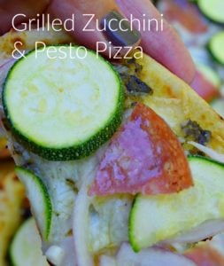 grilled zucchini and pesto pizza for lunch