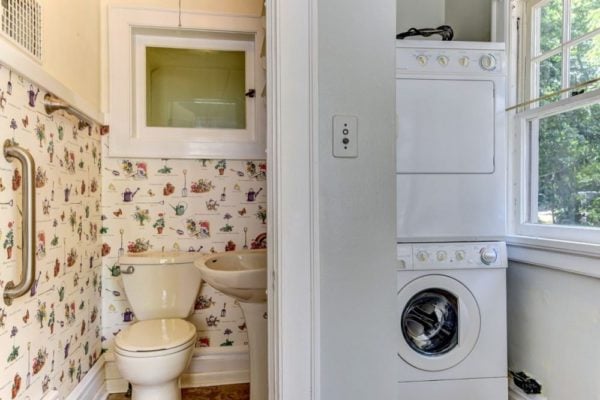 The powder room and laundry room prior to the flood.