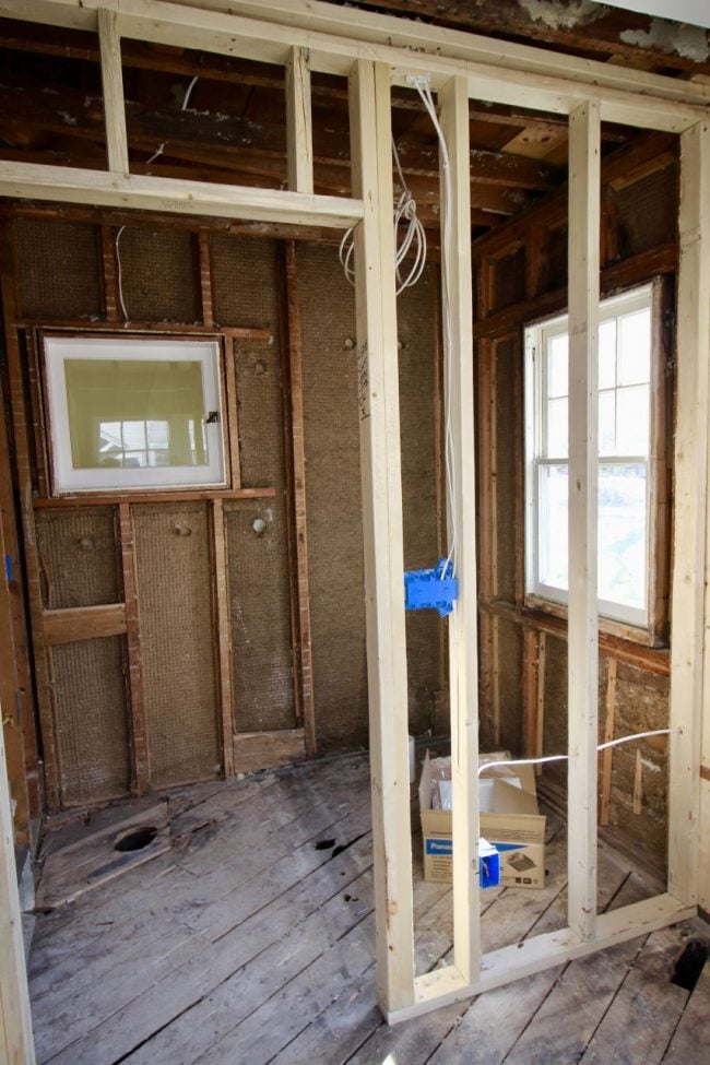 Rough framing for the main floor powder room remodel