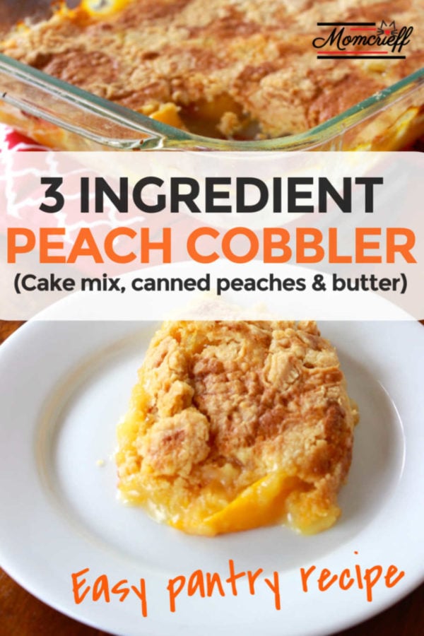 piece of 3 ingredient peach cobbler on a white plate