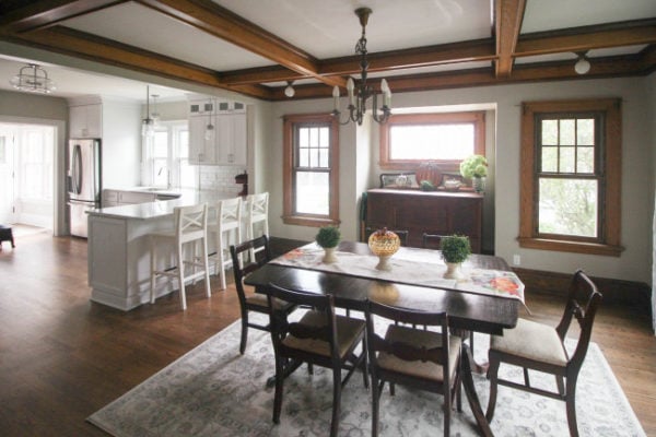 A close up of the antique dining room table