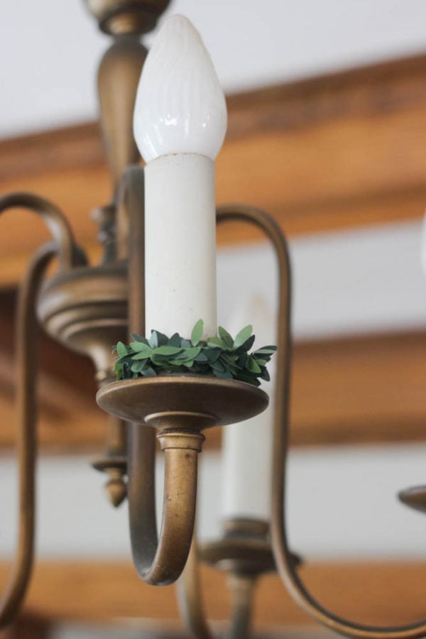 Garland on the chandalier candles.