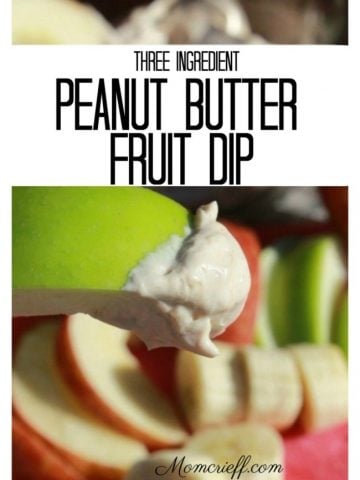 Sliced apples dipped into peanut butter fruit dip