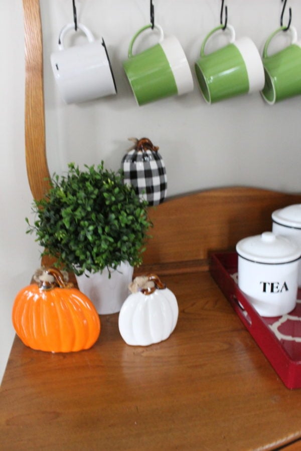 close up of multicolored ceramic pumpkins on my coffee bar